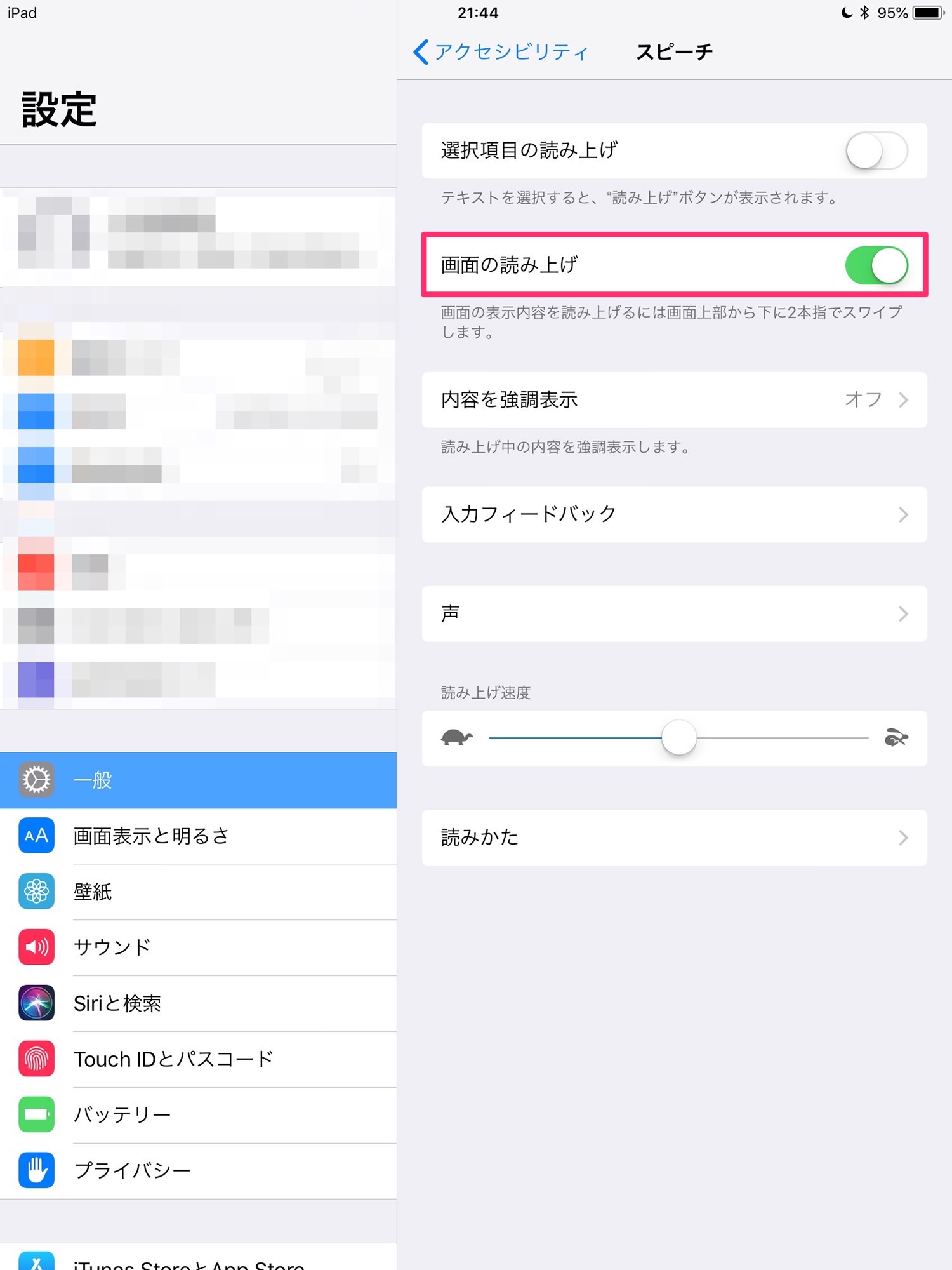 ipadの設定画面3